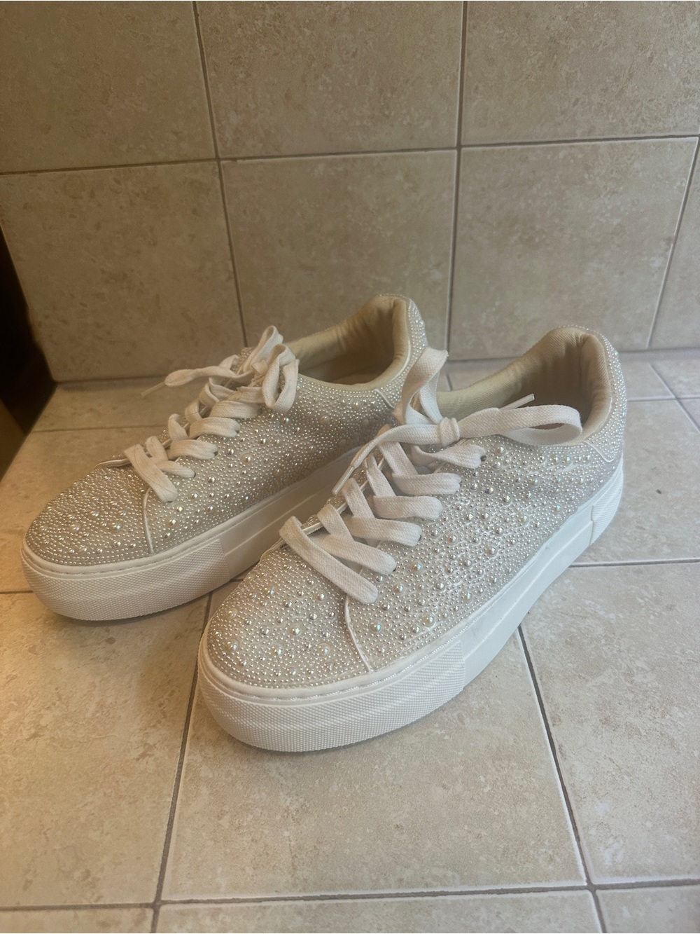 Betsey Johnson Rhinestone & Pearl Sidny Platform Sneakers 6.5
